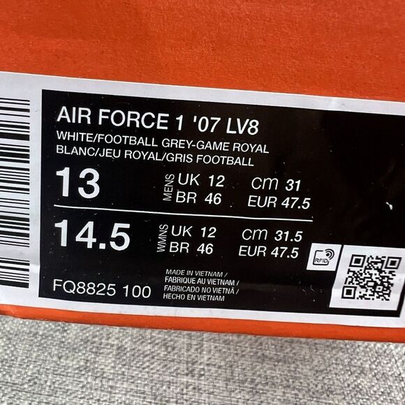 Nike Air Force 1 '07 LV8 Shoes White Game Royal Blue Retro FQ8825-100 Mens Sz 13 - Picture 10 of 10